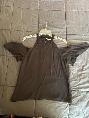 Parker Black Cold-Shoulder Chiffon Blouse